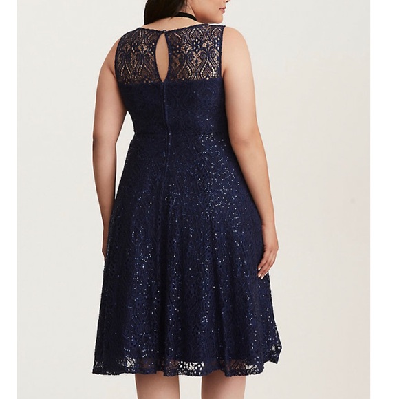 Torrid Formal Skater Navy Blue Sequin Dress - Picture 3 of 4